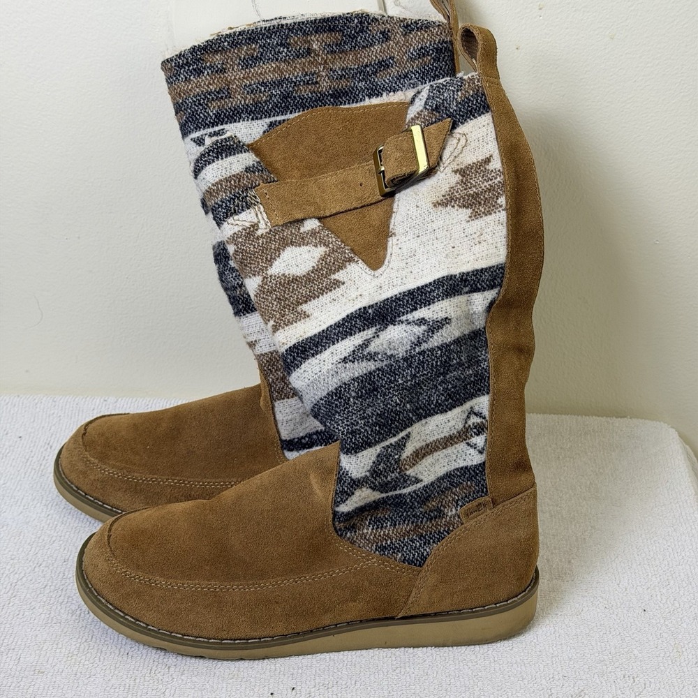 Sanuk Womens Tall Navajo Design Brown Suede Faux Fur Winter Boots Size 7